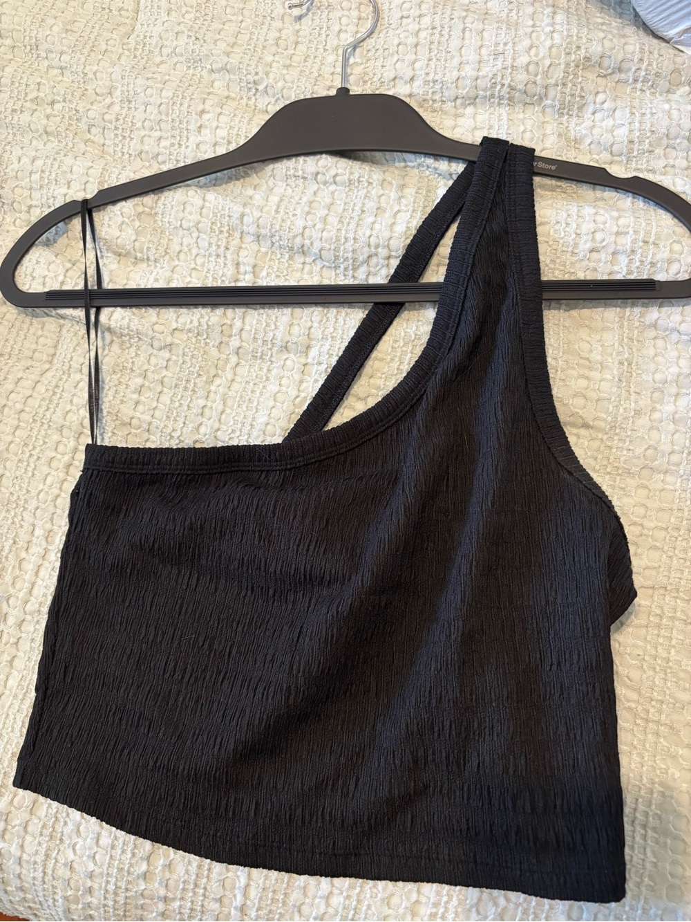 American Eagle Black One-Shoulder Ribbed Crop Top